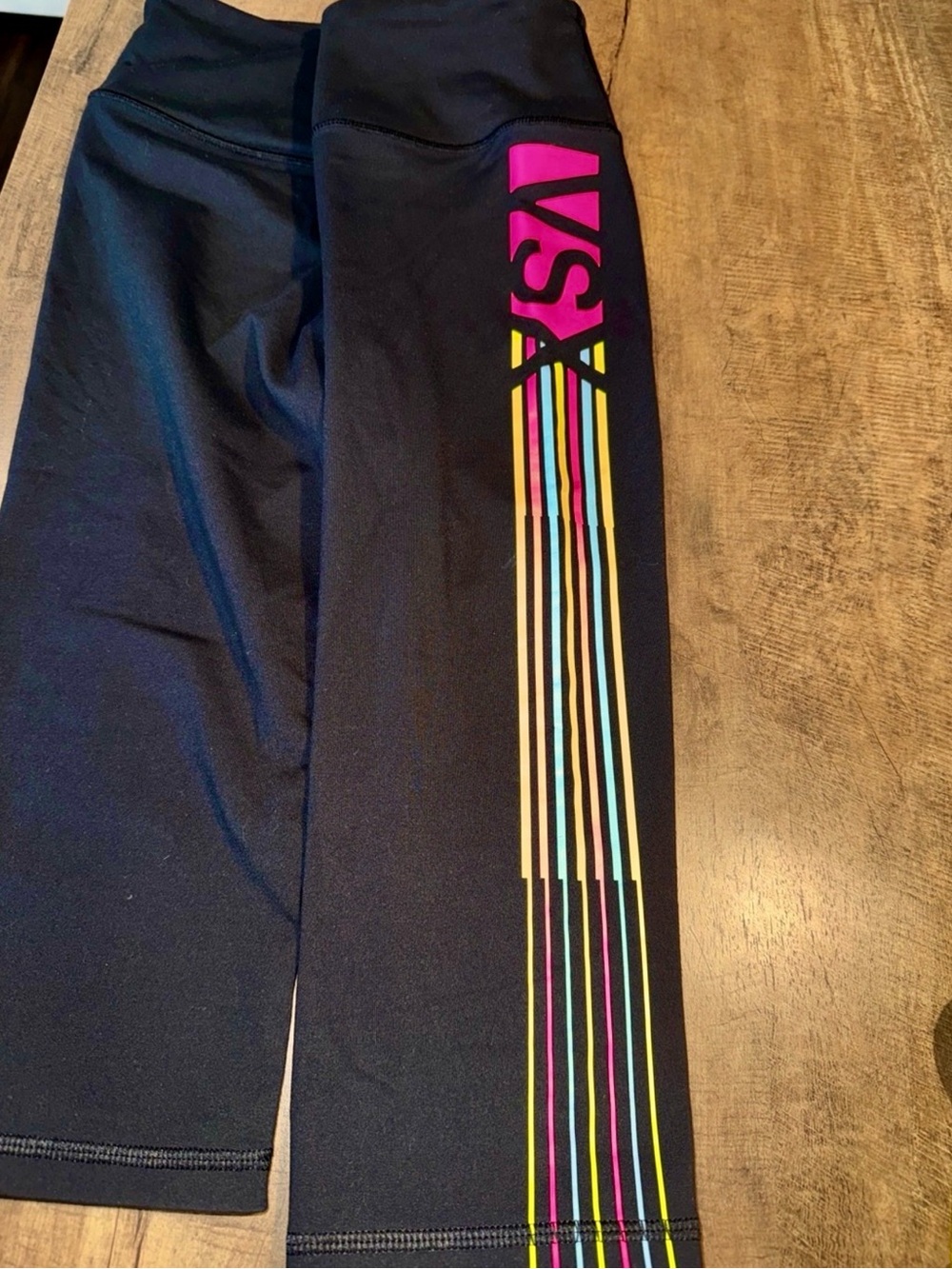 Victoria’s Secret VSX Sport Cropped Leggings Small Black Neon Stripe